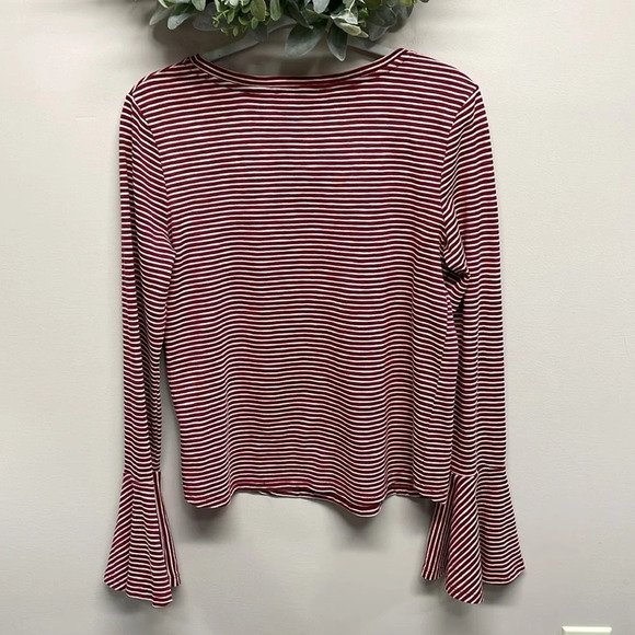 Highline Collective Bell Sleeve Red White Striped Top L - Picture 2 of 15